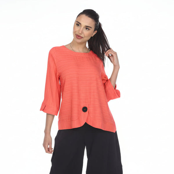 Textured Stripe Button Detail Top in Coral - 3488-COR