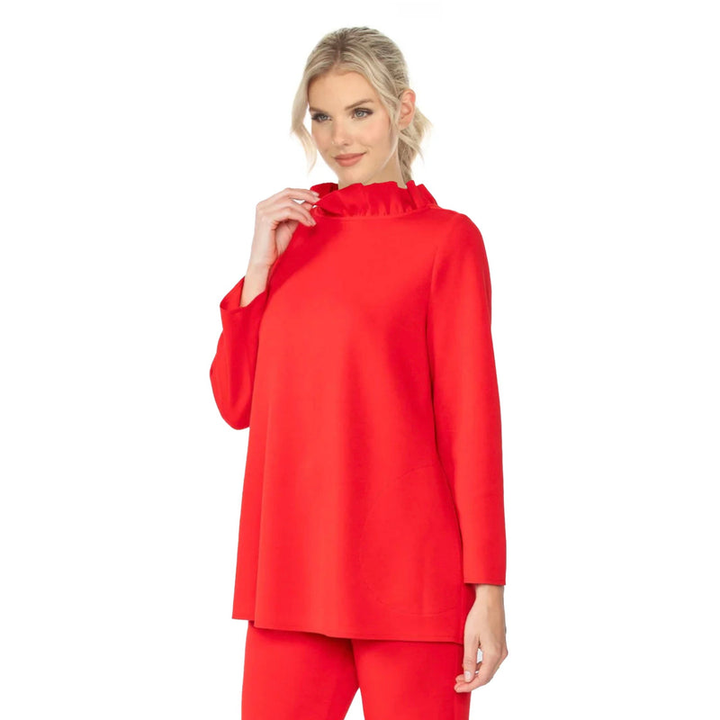 IC Collection Ruffle Collar Tunic with Back Bow Detail in Red - 4580T-RD