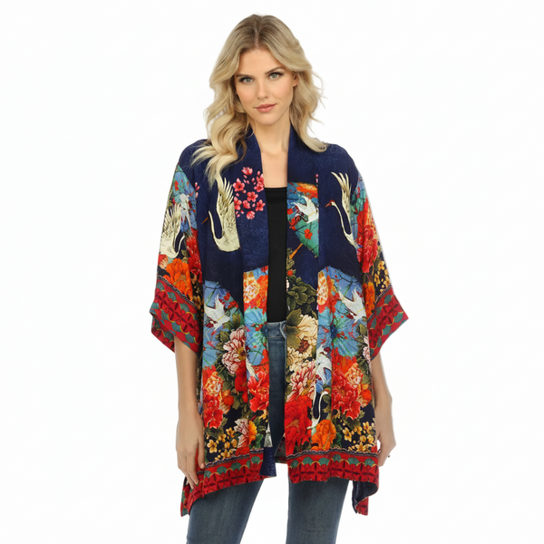 Cranes & Blooms Flowing Kimono Jacket - 0917CPFB