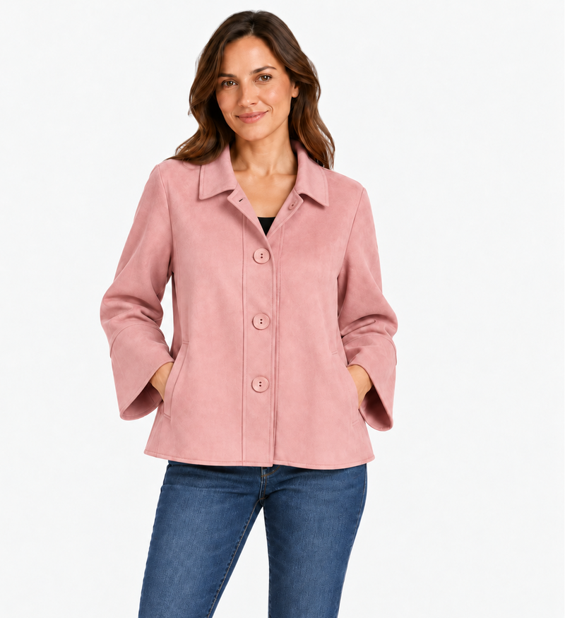 Faux Suede Button Front Jacket  - 4896