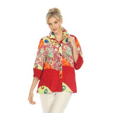 Mixed-Print Button Front Blouse in Red Multi- 3540