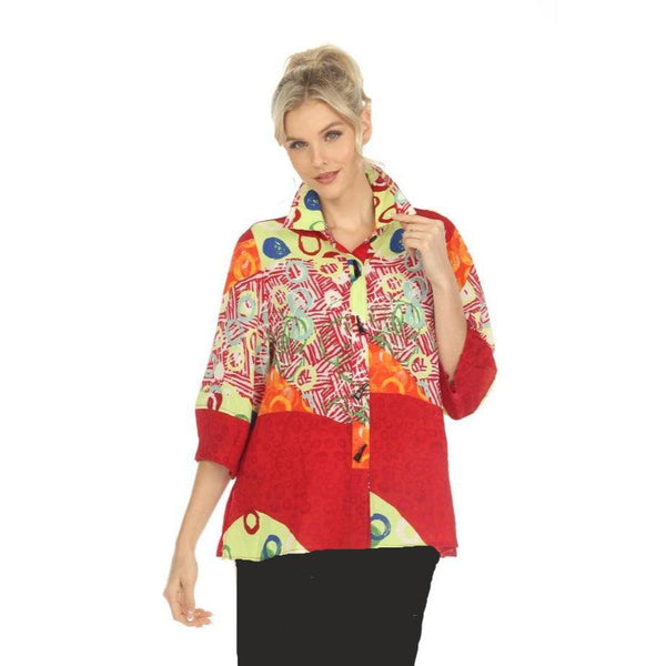 Moonlight Mixed-Print Button Front Blouse in Red Multi- 3540