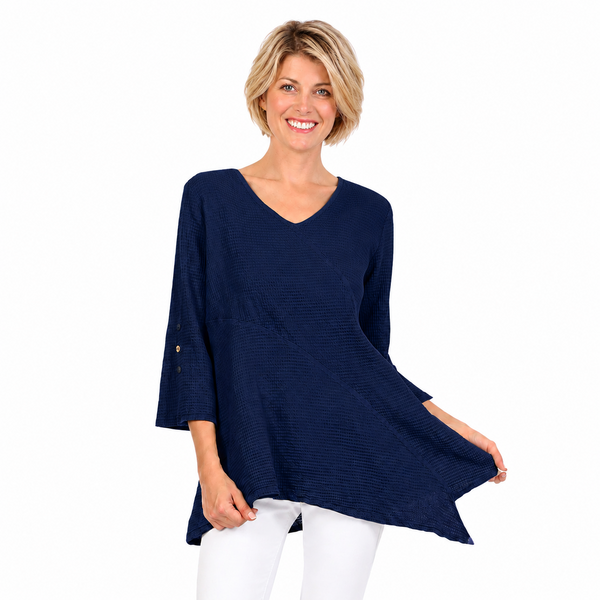 Lightweight V-Neck Waffle Tunic in Navy Blue - LW102-NVY