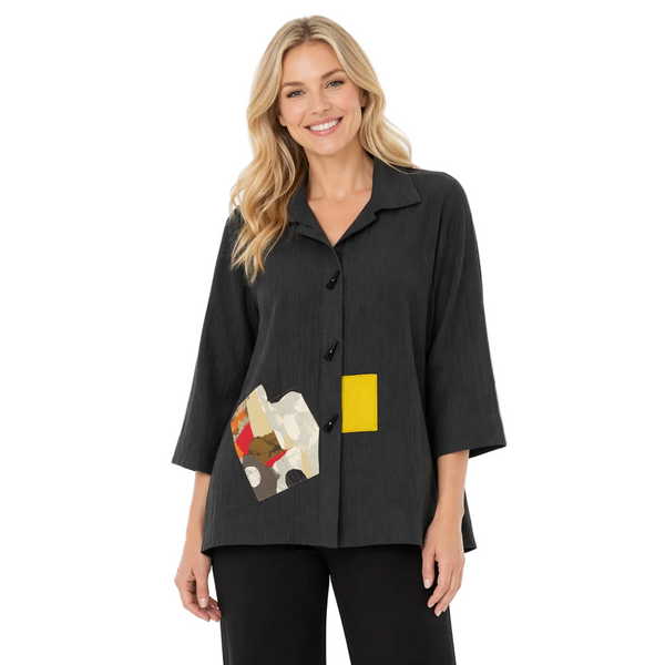 Textured Button-Front Shirt Jacket in Black - 3542-BK
