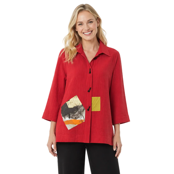 Textured Button-Front Shirt Jacket in Red - 3542-RD