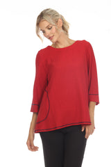 Pocket Tunic Top w/ Stitching in Red/Black - 3548 NP