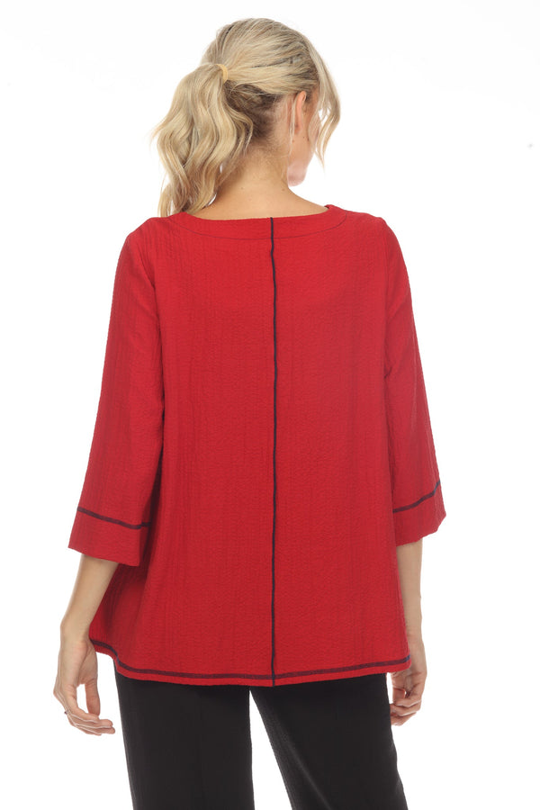 Pocket Tunic Top w/ Stitching in Red/Black - 3548 NP