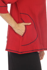 Pocket Tunic Top w/ Stitching in Red/Black - 3548 NP