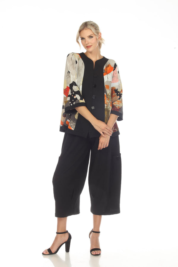 Moonlight Abstract Art-Print Collarless Jacket - 3552