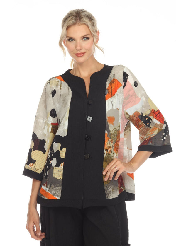 Abstract Art-Print Collarless Jacket - 3552