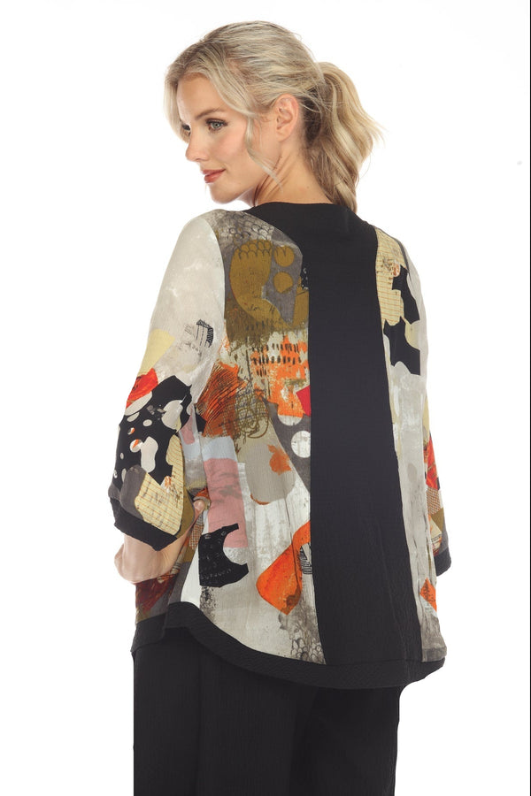 Abstract Art-Print Collarless Jacket - 3552 - Size M Only!