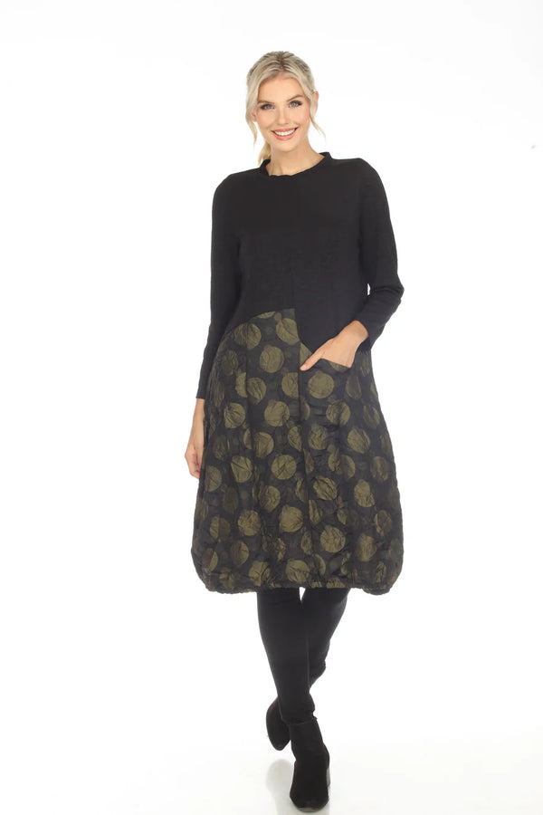 Polka-Dot Midi Dress in Black/Olive - 3558-POK