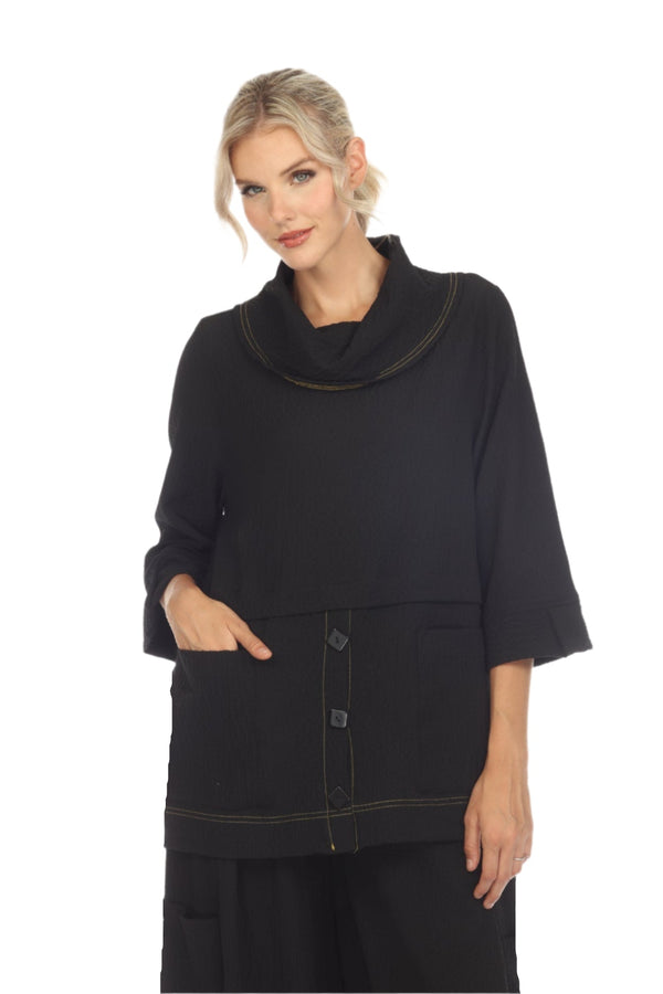 Contrast-Trim Tunic Top in Black - 3573-BLK