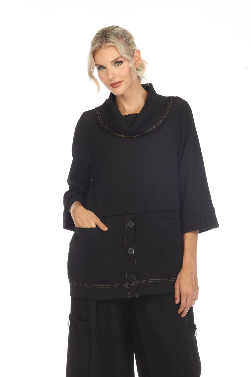 Moonlight Contrast-Trim Tunic Top in Black - 3573-BLK