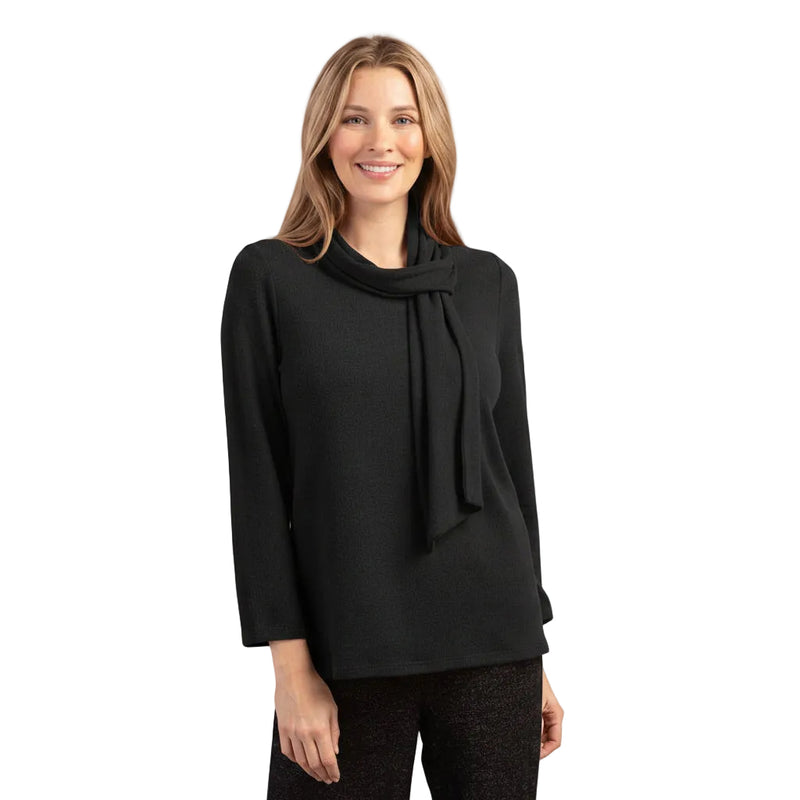 Soft Fleece Knit Scarf Pullover in Black - 35880-BLK - Size XS Only!