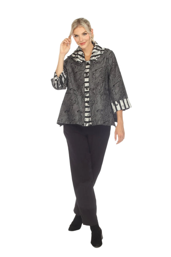 Jacquard Button Front Jacket in Silver Grey - 3596TAF-SLV