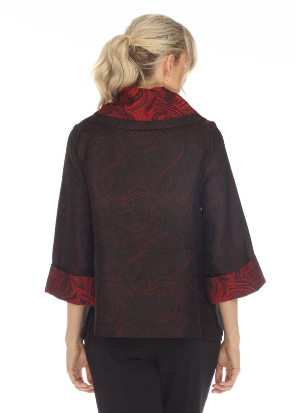 Jacquard Button Front Jacket in Red- 3596 TAF