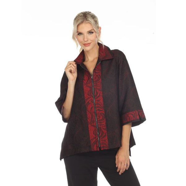 Moonlight Floral Jacquard Two-Tone Jacket in Red/Black- 3597