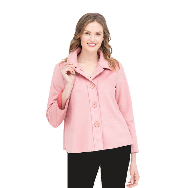 Microsuede Button Front Jacket in Pink - 4896-PNK