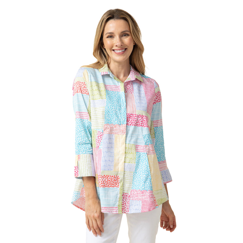 The "One" Shirt in a Colorful Organic Patchwork Print - 15319