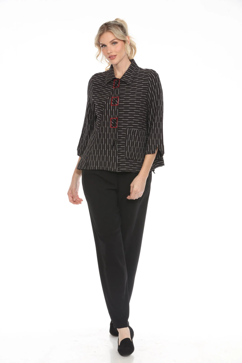 Geometric-Print Button Front Jacket - 3616