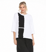 Textured  Pucker Colorblock Top in Black & White - 4026