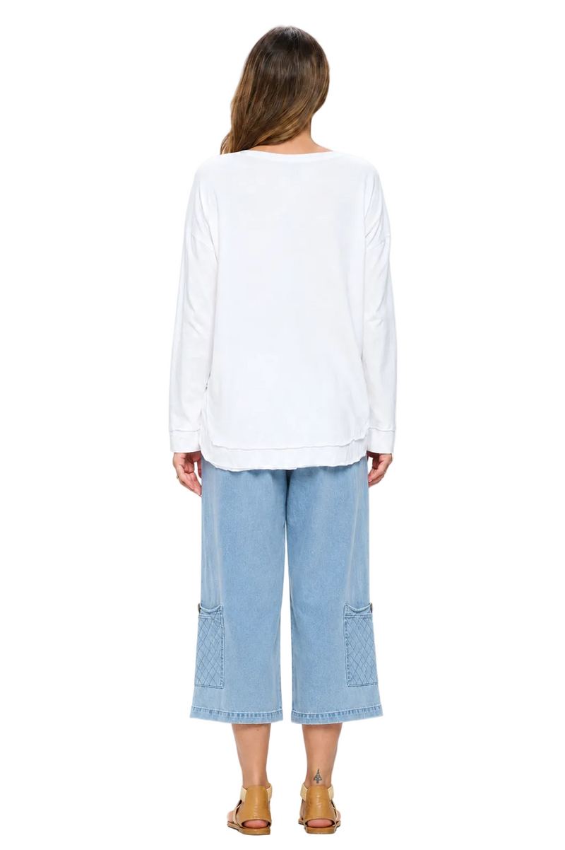 Soft Jersey Knit High-Low Top in White - SC142