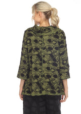 Textured Circle Print Drape Neck Tunic Top in Green- 3633