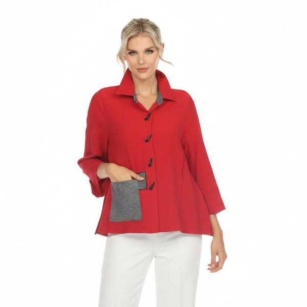 Patch Trim Shirt/Jacket in Red - 3649-RD