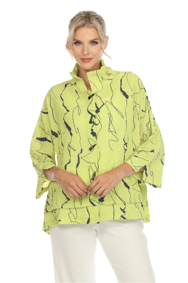 Abstract Squiggle-Print Blouse in Lime - 3662