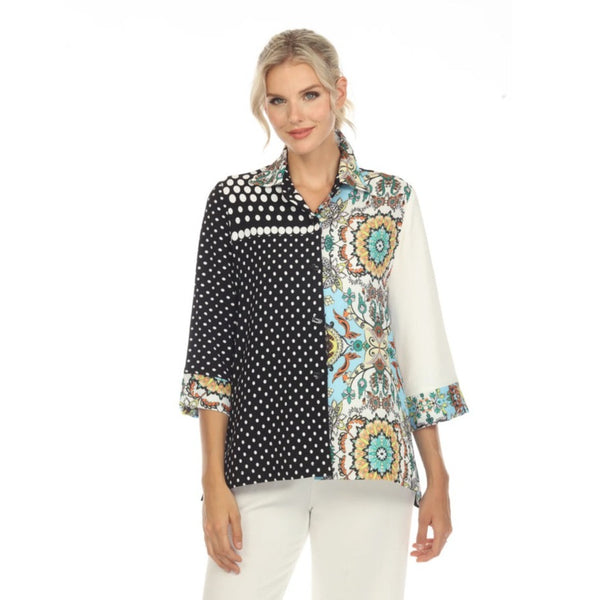 Moonlight Mixed-Print Button Front Blouse - 3667