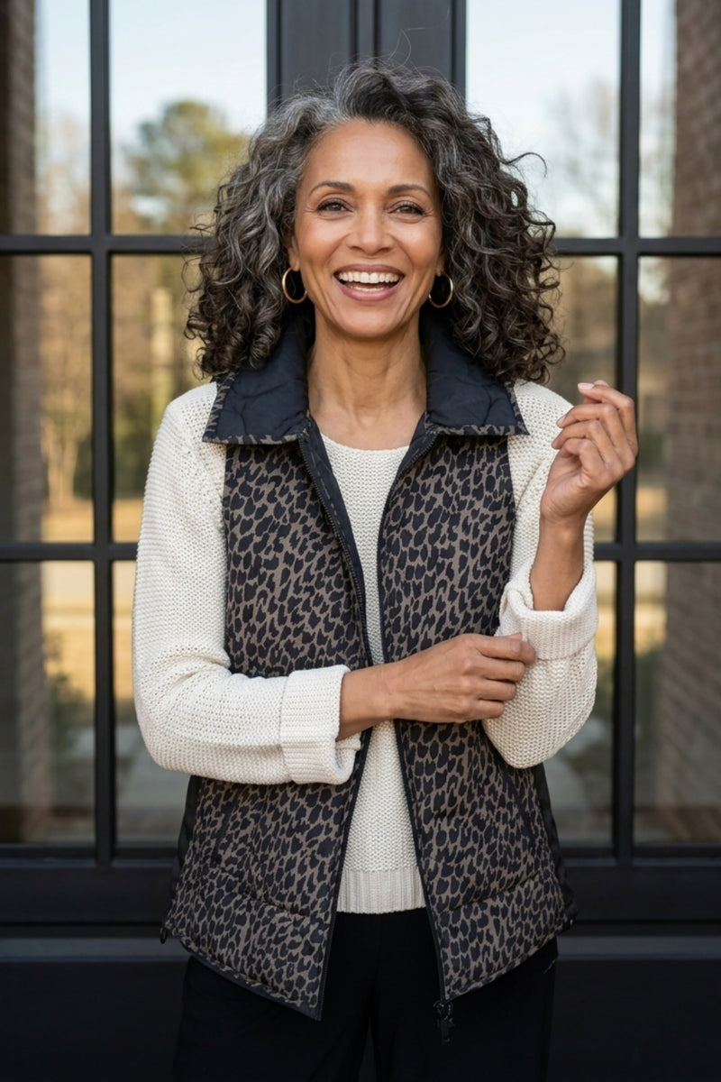 Reversible Printed Quilt Puffer Vest - 36725