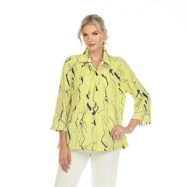 Moonlight Abstract-Print Blouse in Lime - 3683