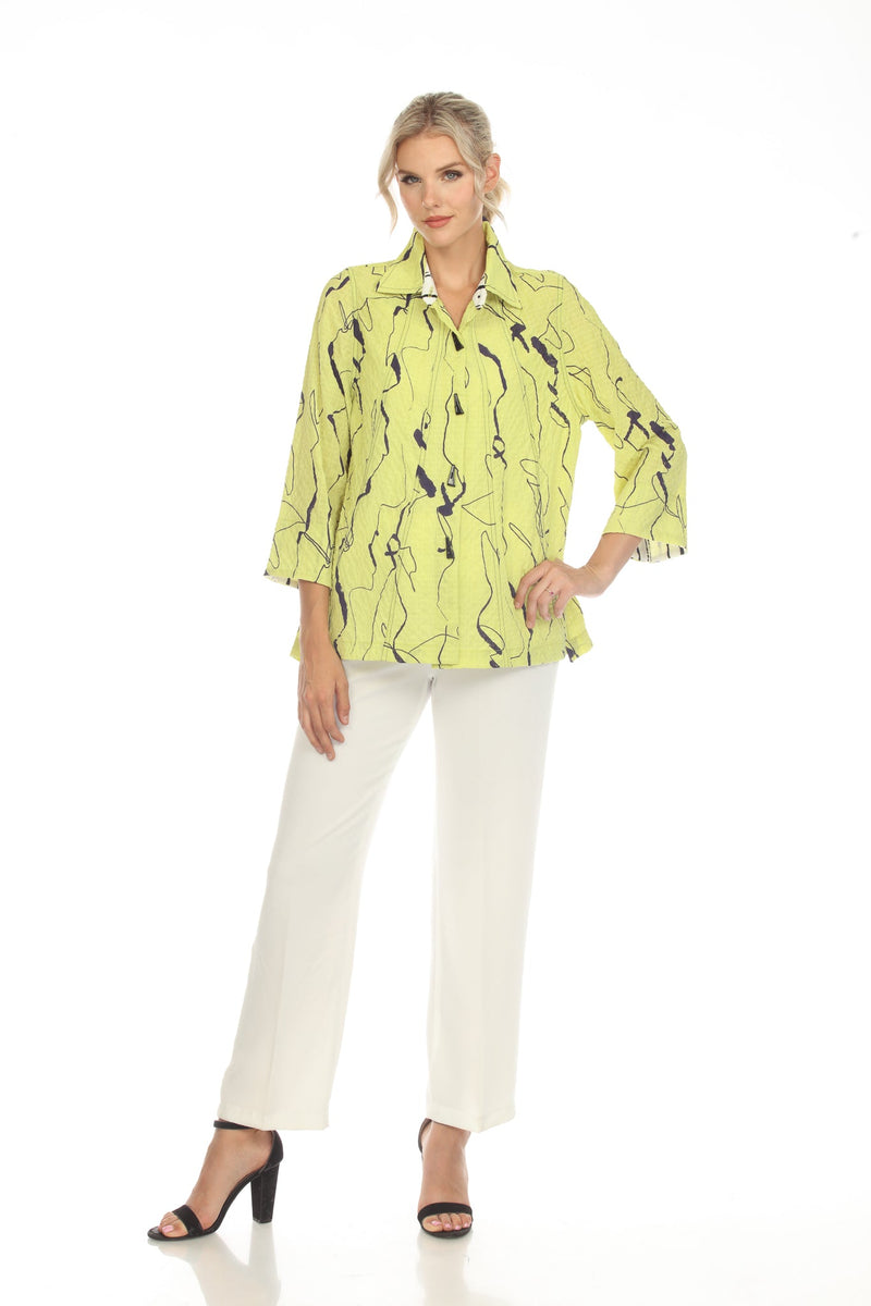 Moonlight Abstract-Print Blouse in Lime - 3683