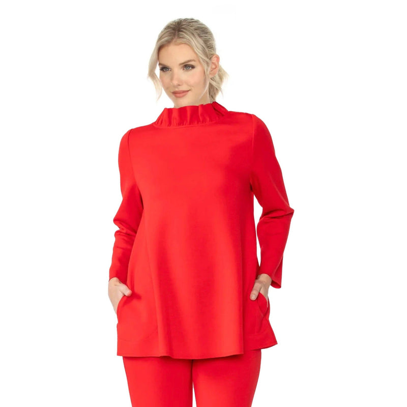 IC Collection Ruffle Collar Tunic with Back Bow Detail in Red - 4580T-RD