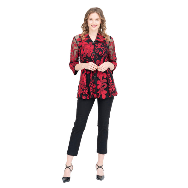 Two-Tone Soutache Jacket in  Red - 2394-RD