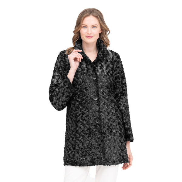 Damee Rosette Swirl Faux Fur Coat in Silver Black 4924 SLV Shop My Fair Lady