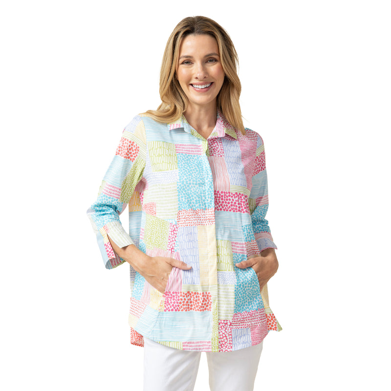 The "One" Shirt in a Colorful Organic Patchwork Print - 15319