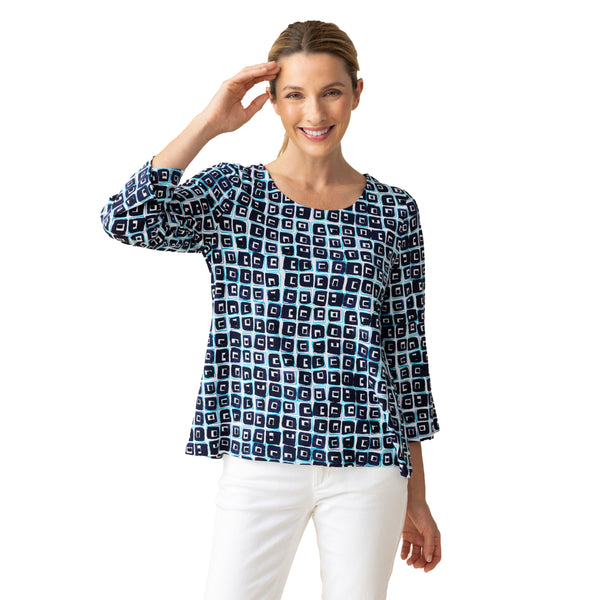 Cube Print Pleat Sleeve Top in Navy - 55611-NVY