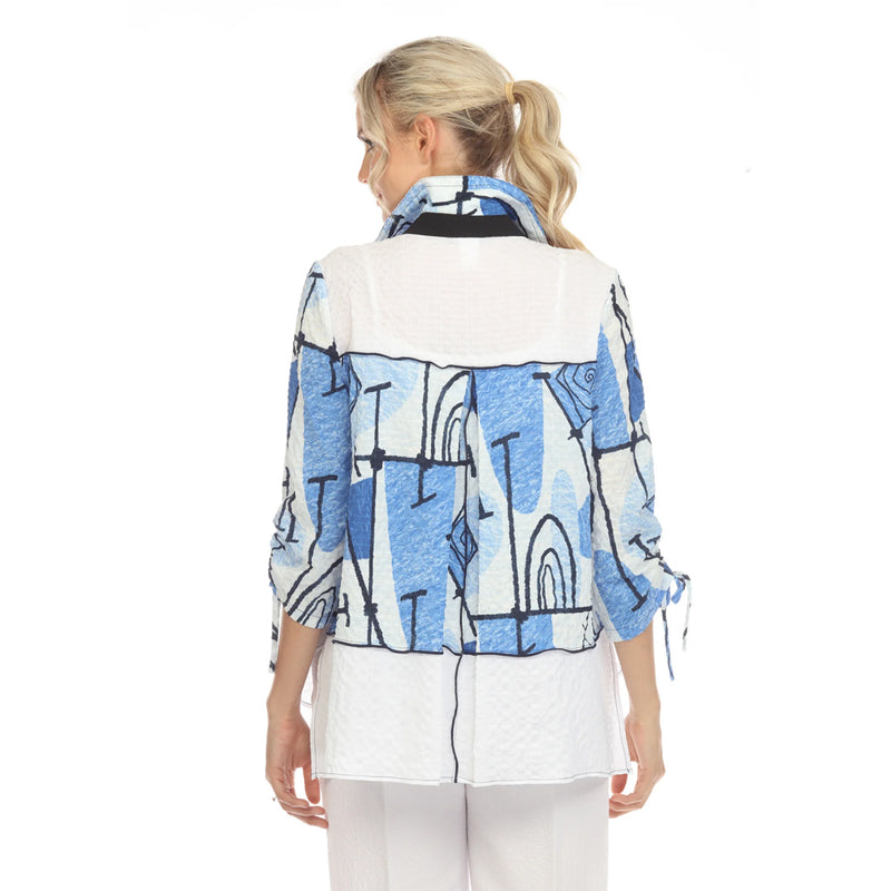 Moonlight Abstract Blouse in Blue Hues, Black & White - 3710