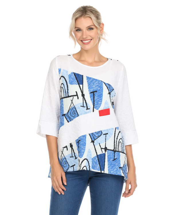 Modern Coastal Abstract Tunic in Blue Multi - 3711