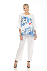 Abstract-Print Tunic Top in Blue Multi - 3711