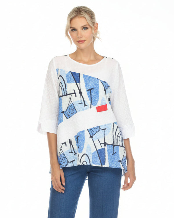 Modern Coastal Abstract Tunic in Blue Multi - 3711