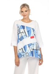 Abstract-Print Tunic Top in Blue Multi - 3711