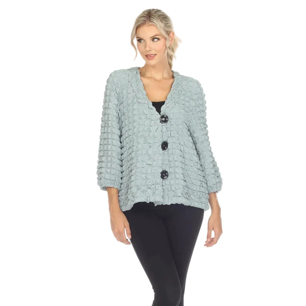 Button Front Pucker Jacket in Sage Blue - 3714-BLU