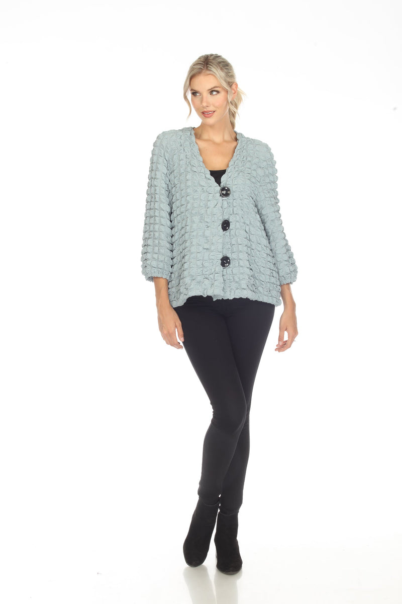 Moonlight Button Front Pucker Jacket in Sage Blue - 3714-BLU