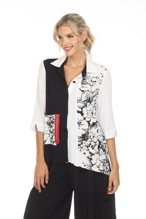 Striking Colorblock & Floral Sketch-Print Shirt - 3720