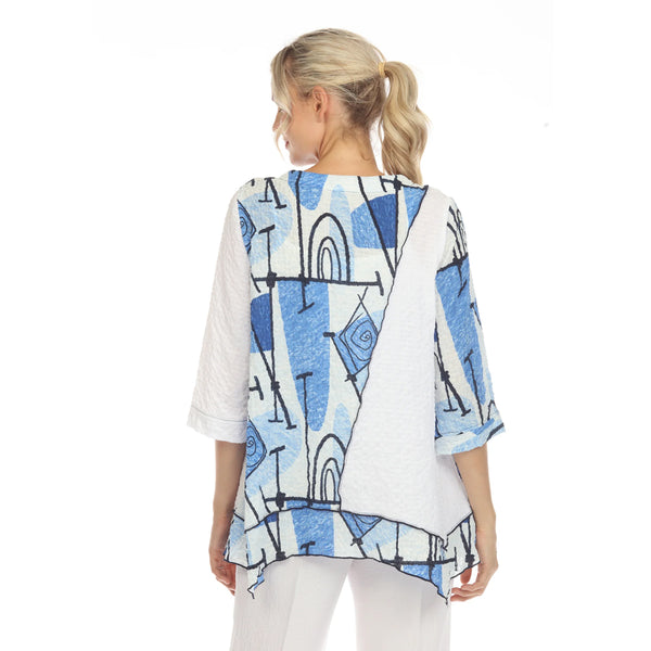Moonlight Abstract Tunic Top in Blue Hues, Black & White - 3723