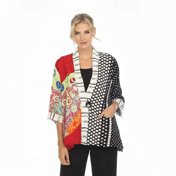 Mixed Print One-Button Jacket - 3725 / 3658