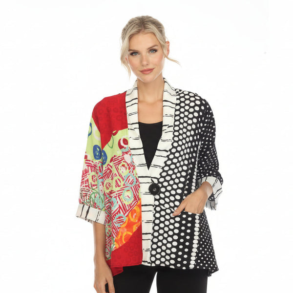 Mixed Print One-Button Jacket - 3725 / 3658